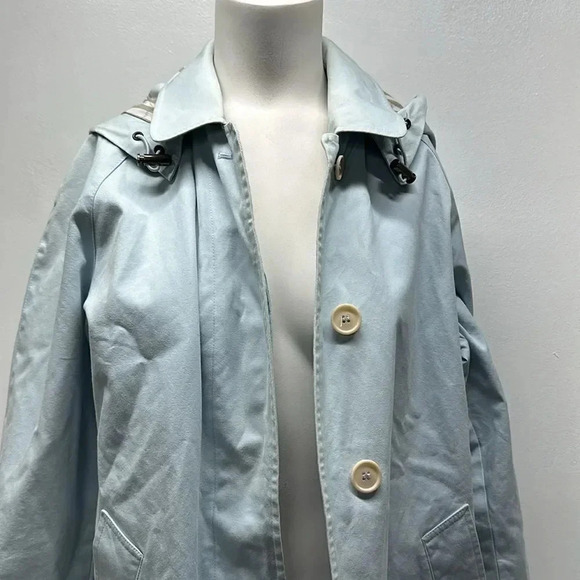Burberry Trench Coat Jacket Button Down Nova Check Plaid Light Blue Size 8 R - Picture 3 of 16